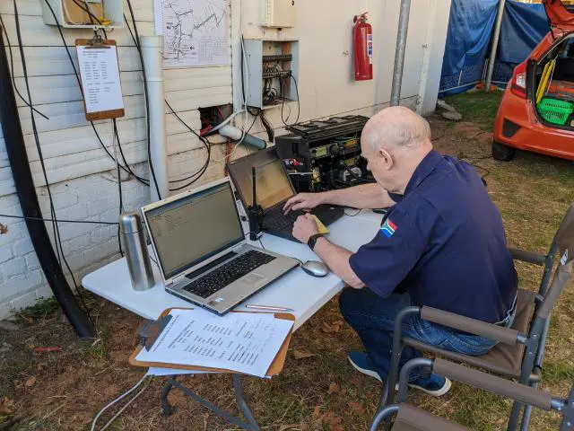 Dave Reece operating the radio