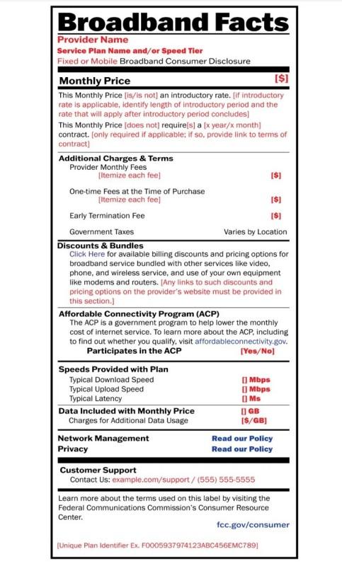 Screenshot showing a sample of what broadband stats could look - looks like a nutrition label found on food