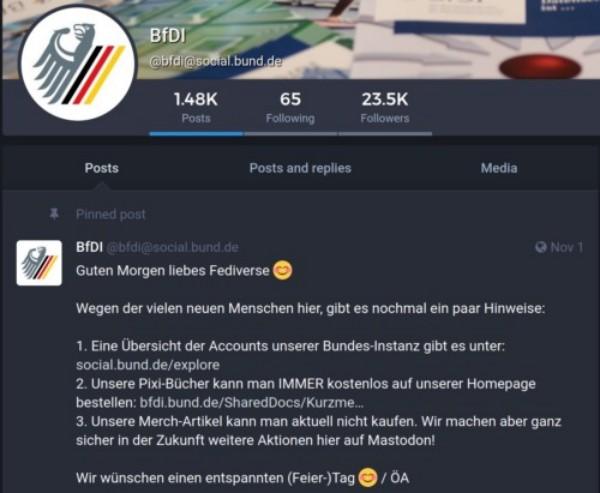 Screenshot of German government's Mastodon profile page