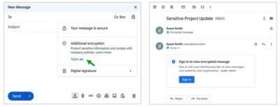 Screenshot showing encryption settings for Gmail