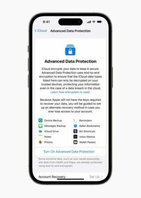 Screenshot of iPhone with activation screen for Advanced Data Protection for iCloud