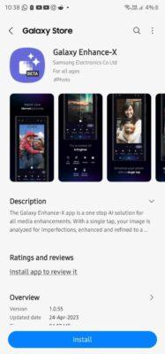 An app store view of the app Galaxy Enhance-X with description, ratings, etc.