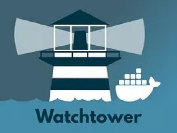Illustration with a lighthouse with a container ship next to it, loaded with containers, and title Watchtower at bottom