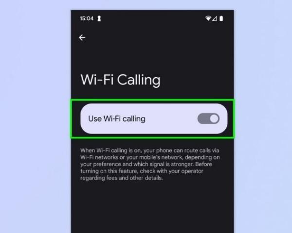 Wi-Fi calling toggle on a menu