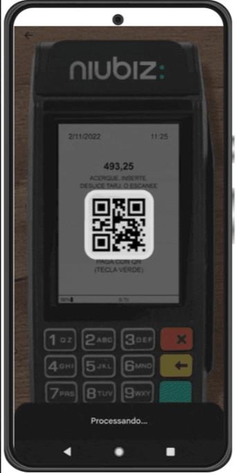 Point-Of-Sale terminal showing a QR code onscreen