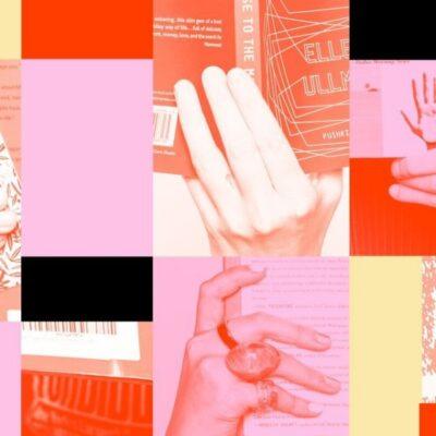Images of hands holding books to read