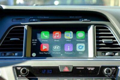 Car dashboard showing the infotainment system