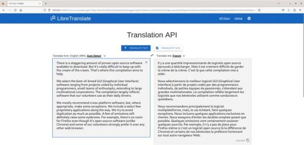 Webpage showing a left-side box with text in it, and on the right-side a box with translated text