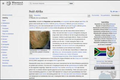 The Wikipedia page for the country South Africa