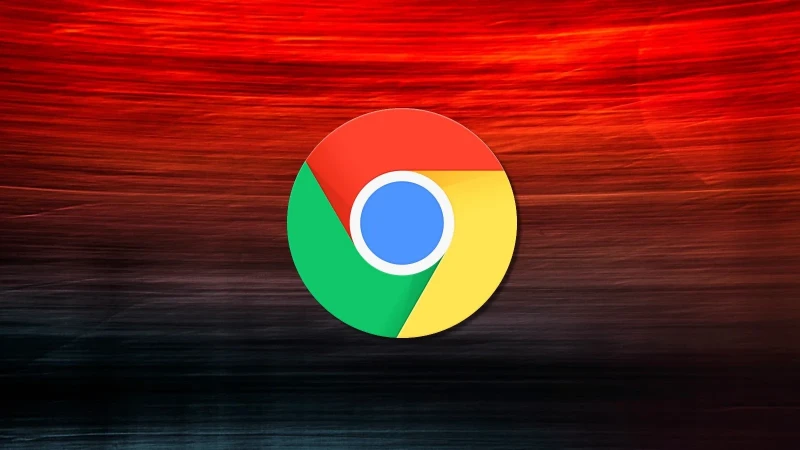 Google Chrome logo with what looks like a red sunset and darkish bottom third, in the background