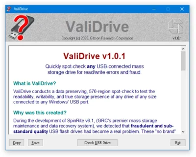 Validrive app's window showing title Validrive with copyright notices and what it is about and why it was created.