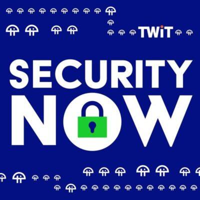 Security Now podcast logo with blue background and title in white stating TWIT SECURITY NOW