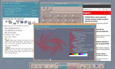 A UNIX style desktop with old fashioned looking window decorations.