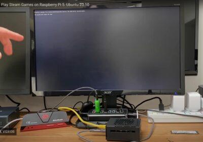 Raspberry Pi computer box in front of a TV