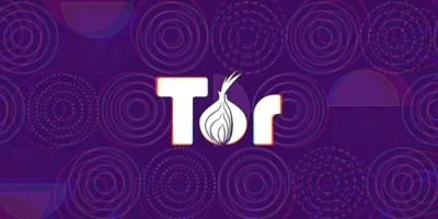 Purple background with title Tor in white font. The letter o appears as an onion.