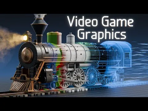 Image of a steam locomotive with the front end showing in full resolution, and then the resolution few towards the rear end degrades in stages through three primary colours, black and white, and ending in a blueprint type resolution.