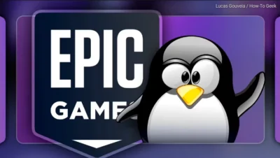 Title image showing a Linux Tux penguin next to the caption Epic Games.