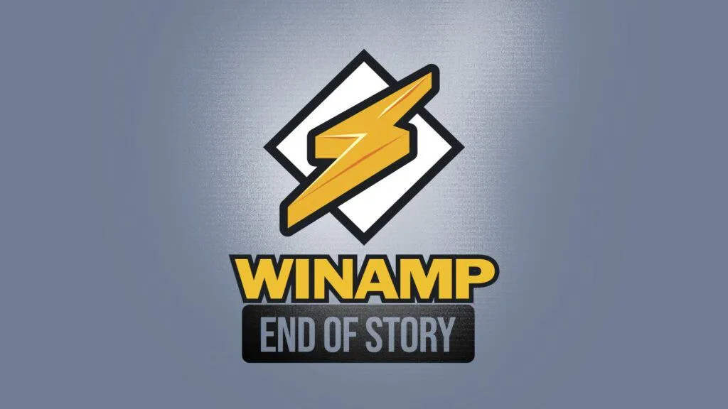 Winamp's lightning logo with words WINAMP END OF STORY