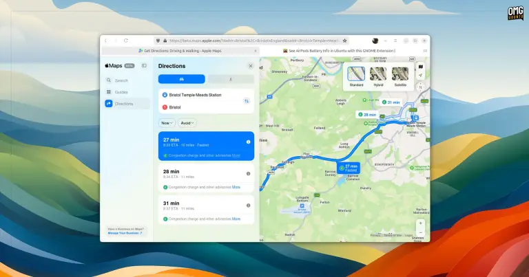 Desktop screen showing Firefox browser open, and displaying Apple Maps inside.