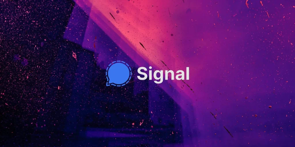 Purple colour background with blue Signal logo and title saying Signal