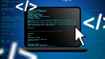 A graphic showing a terminal screen with lots of text on it.