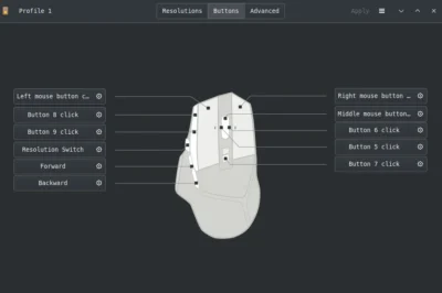 Graphical view of a Logitech G502 X mouse from above showing the numbers for each different button.