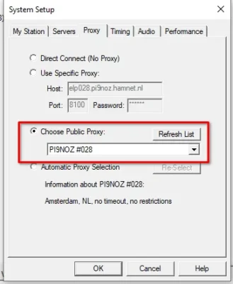 Echolink settings screen showing the relay settings that can be set.