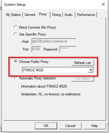 Echolink settings screen showing the relay settings that can be set.