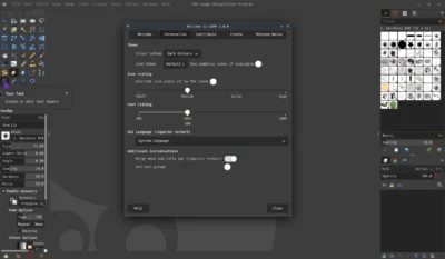 Screenshot of GIMP 3.0.0 settings menu, featuring options for theme, icon scaling, font scaling, and additional customizations.