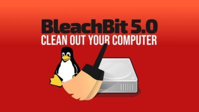 BleachBit 5.0 System Cleaning Utility Released with Major Upgrades 3 Graphic featuring BleachBit 5.0 logo, a cartoon penguin, and a sweeping tool over a hard drive, promoting computer cleanup.