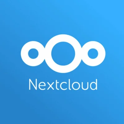 Nextcloud logo featuring three connected circles above the word "Nextcloud," set against a gradient blue background.
