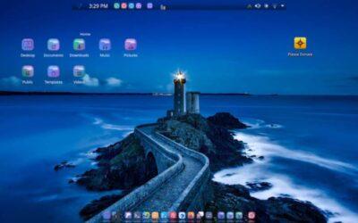 Bluestar Linux: Arch Power, User-Friendly Polish 8 A serene coastal scene featuring a lighthouse on a rocky pier, with a blue twilight sky and desktop icons displaying various folders.