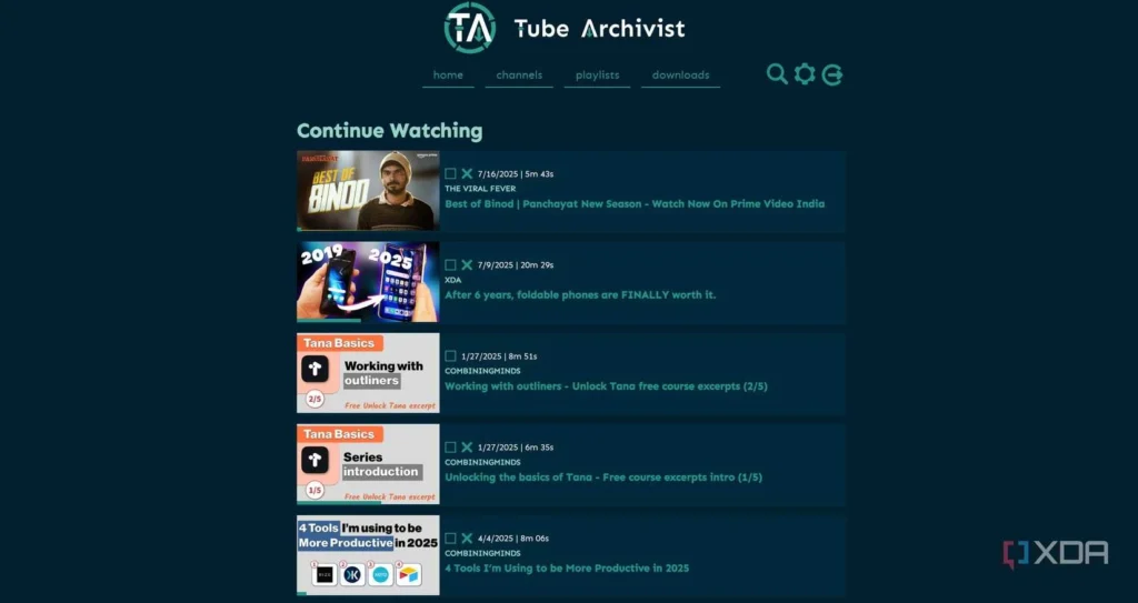 A user interface displaying a "Continue Watching" section with video thumbnails and details about various shows and courses.
