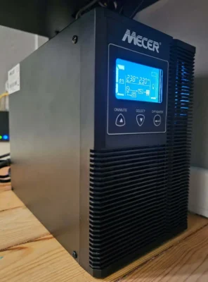 You want your UPS to be NUT compatible 3 Mecer UPS showing its display which shows input and output voltage with the load level running at about 27%.