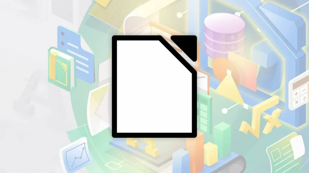 A blank document icon surrounded by colorful abstract representations of charts, files, and data elements.